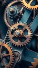 Close-up of Mechanism with Cogwheel and Gears Working Together