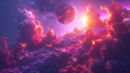 Fototapeta premium planets in vast cosmic space psychedelic neon colors
