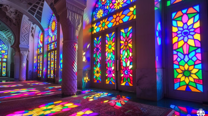 Adorned with intricate stained glass, the Sheikh Zayed Grand Mosque in Abu Dhabi captivates. Its stunning windows bathe the interior in vibrant hues, creating an ethereal atmosphere.