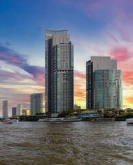 Naklejka premium BKK high rise tower building residential apartments and commercial building Silom Sathon Bangkok Thailand