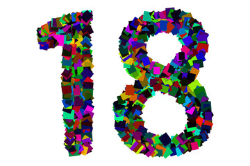 Colorful number 18 for math concept