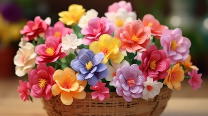 Obraz premium Basket paper flowers vibrant hues