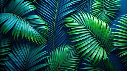 Vibrant Green Palm Leaves Against A Dark Background