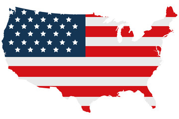 United states map icon with the flag inside isolated on white background.