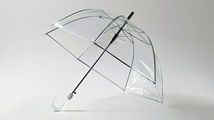 Chic clear umbrella with a sleek handle, contrasting on white