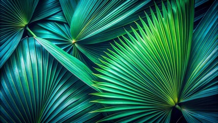 Lush Green Palm Leaves. Tropical Botanical Background.