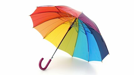 Multi-colored umbrella with a curved handle, isolated on white
