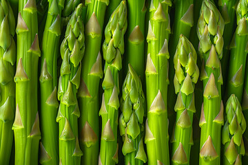 Obraz premium A close-up of fresh, green asparagus spears arranged in a neat pattern, showcasing their vibrant color and healthy appearance.
