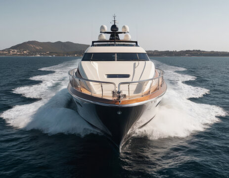 Un maestoso yacht lussuoso, con una prua affilata e ponti spaziosi per il relax.
