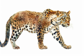 Naklejka premium Watercolor painting captures the beauty and power of a leopard gracefully walking through its natural habitat