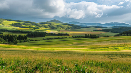 Fototapeta premium Biei, Hokkaido, has beautiful countryside with large fields of corn during the summer.