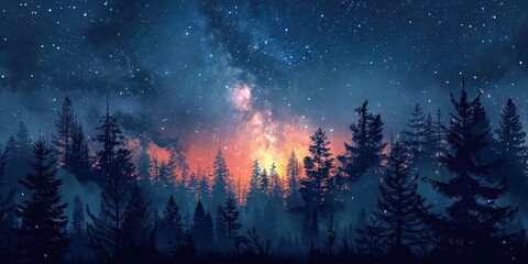 Fototapeta premium Starry Night Forest