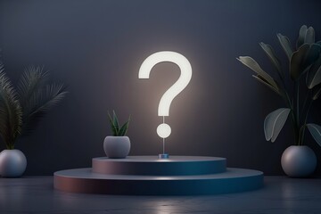question mark on the podium display in realistic by generative ai