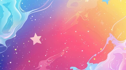 A vibrant, colorful blend of abstract shapes and stars with a dreamy, gradient background.