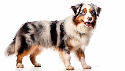 Australian shepherd dog breed standing against white background, Ai Generated