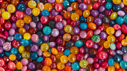 A huge number of candies of round shape and different colors, a bright colorful multi-colored background