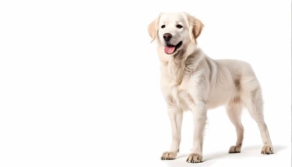 Akbash dog breed standing against white background, Ai Generated