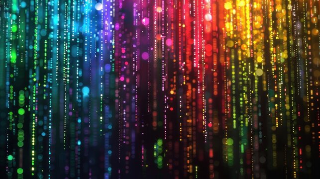 Futuristic data matrix digital falling rain lines rainbow futuristic. AI generated