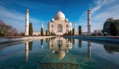 Fototapeta premium Taj Mahal is a white marble mausoleum on the bank of the Yamuna river in Agra city