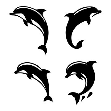 dolphine swimming silhouette set