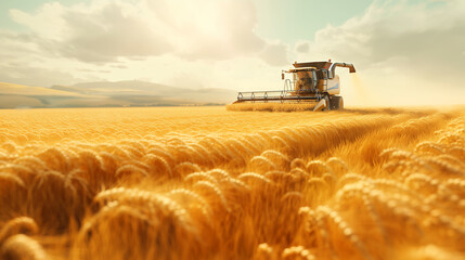 Fototapeta premium Combine harvester working in the wheat field