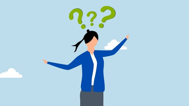 Business doubt choice, 4k animation of questionable business woman choosing option and pointing left and right.