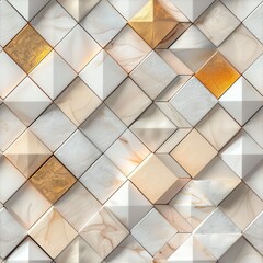 Glassy luxury white tiles with gold seamless pattern background.