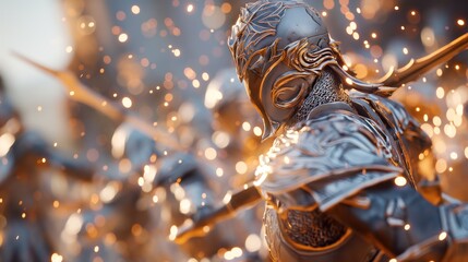 Medieval knight warrior, detailed armor, cinematic glowing background.