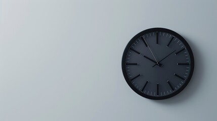 Black clock on white wall with empty space