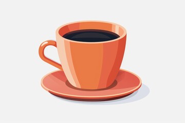 Obraz premium A full cup of coffee sits on a matching saucer. The coffee is dark and rich. The cup and saucer are both a warm orange color.