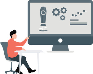 Boy is looking at monitor