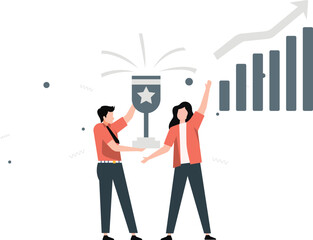 The boy and girl is celebrating business success