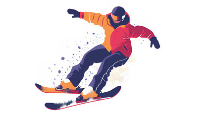 Obraz premium Attractive man snowboarding flat minimalistic isolated illustration