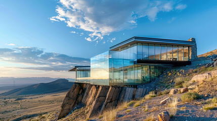 Obraz premium Luxurious living in a cliffside home with mountain views
