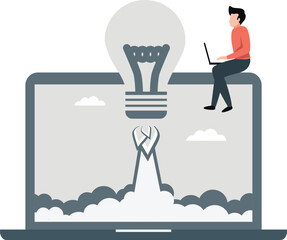 The boy is working on laptop