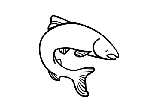 black and white fish leaping on white clip art preview