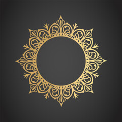 Filigree monogram frame. Elegant round frame template with lace floral elements in gold color.