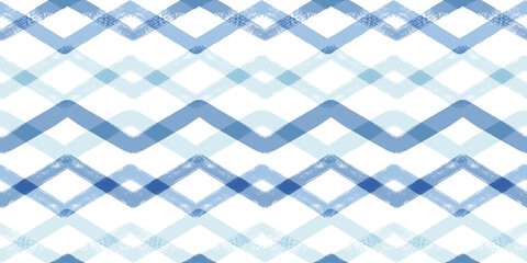 Watercolor stripes seamless vector pattern. Chevron blue print, textured zigzag herringbone background