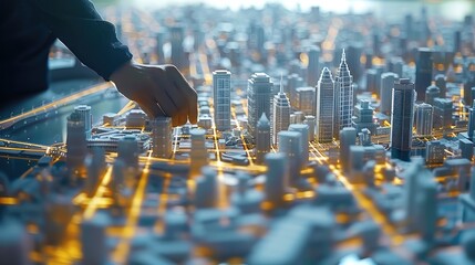 Architects and engineers analyzing innovative urban planning strategies in smart cities. Generative AI.