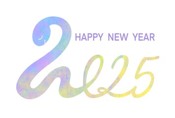 Fototapeta premium 2025年 ヘビのイラストのおしゃれな年賀状 巳年 