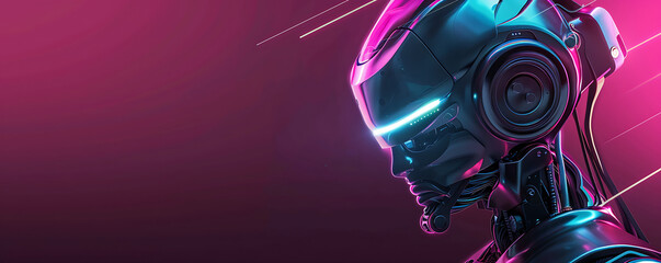 Futuristic robot with artificial Intelligence technology background banner with copy space area for text presenation.