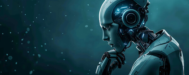 Fototapeta premium Futuristic robot with artificial Intelligence technology background banner with copy space area for text presenation.