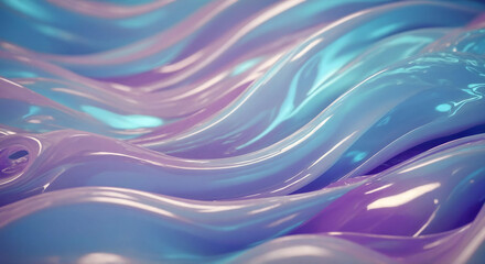 shiny plastic waves with purple blue textures and lights interesting lustrous liquid wavy texture, 3D abstract background