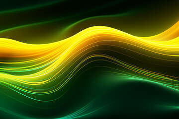 A green and yellow abstract wave background. Wave lines trails flowing dynamic. AI technology, science, digital, communication concept.