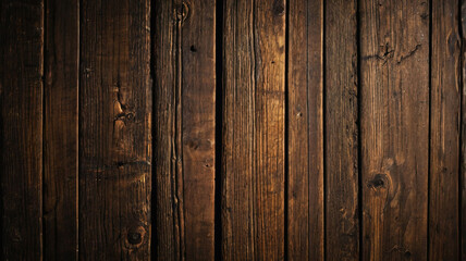 Naklejka premium Fond de planche de bois marron foncé, papier peint. Vieux fond en bois texturé foncé grunge, la surface de la vieille texture de bois brun, vue de dessus lambris en bois de pin brun.