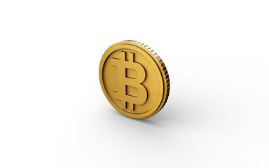 Realistic 3D illustration of Bitcoin, coin, digital currency and investment. Illustration of world digital currency gold coins. Bitcoin on a white background.