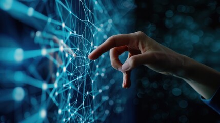 A hand is reaching out into a digital graphic connection