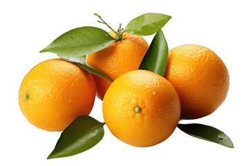Ripe orange with leaves transparent background cutout PNG