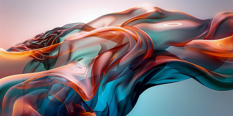 Obraz premium A digital illustration of abstract, flowing liquid in vibrant shades of orange, blue, and purple