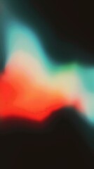 Abstract gradient blur of orange teal turquoise dark green light blue, flow wave effect, shades, folding. Modern minimalist black background with copyspace for music or digital poster